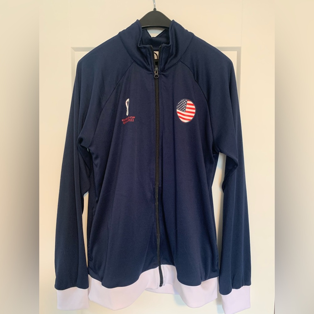 Navy Blue Zip-Up FIFA World Cup Soccer Jacket with USA Patch